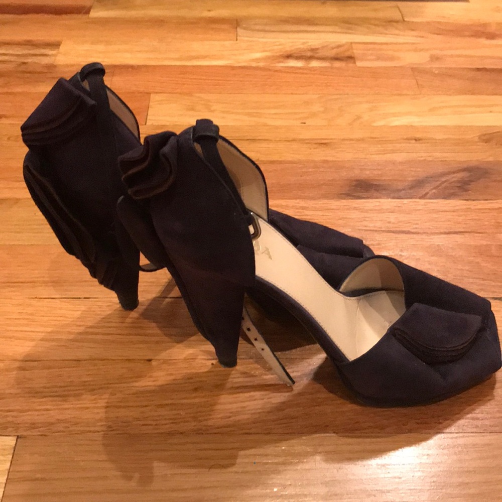 PRADA plum SUEDE peep toe heels